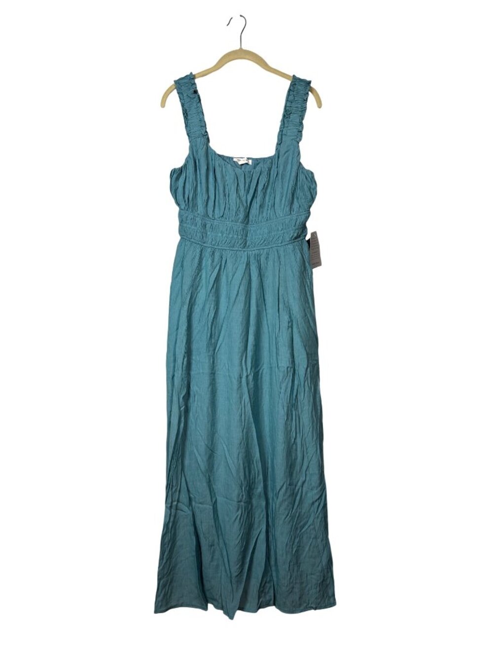 August Sky Large Dark Mint Sleeveless Maxi Dress With Ruched Straps & Waist